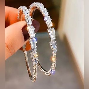 Big Hoop Earring Silver Crystal